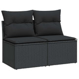 2 Piece Garden Sofa Set with Cushions Black Poly Rattan Acacia - Front View