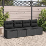 2 Piece Garden Sofa Set with Cushions Black Poly Rattan Acacia - Side View