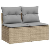 2 Piece Garden Sofa Set with Cushions Beige Poly Rattan Acacia - Front View