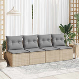 2 Piece Garden Sofa Set with Cushions Beige Poly Rattan Acacia - Side View