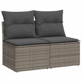 2 Piece Garden Sofa Set with Cushions Grey Poly Rattan Acacia - Front View