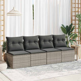 2 Piece Garden Sofa Set with Cushions Grey Poly Rattan Acacia - Side View
