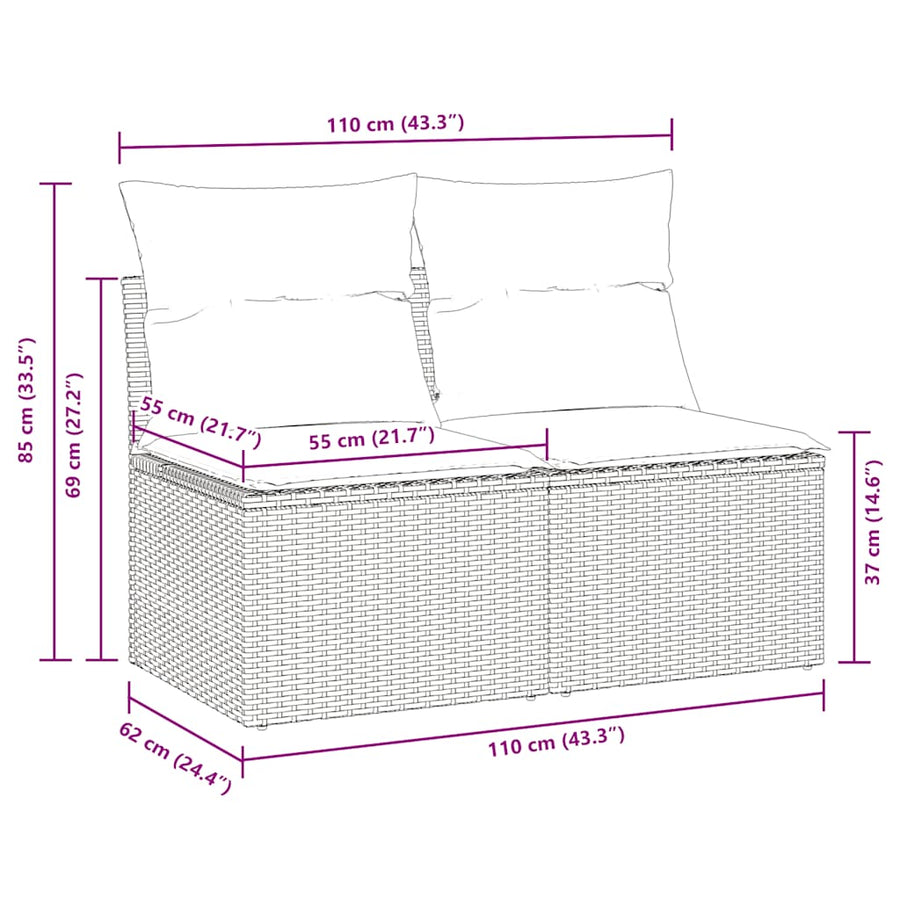 2 Piece Garden Sofa Set with Cushions Grey Poly Rattan Acacia