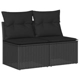 2 Piece Garden Sofa Set with Cushions Black Poly Rattan Acacia - Front View
