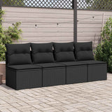 2 Piece Garden Sofa Set with Cushions Black Poly Rattan Acacia