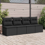 2 Piece Garden Sofa Set with Cushions Black Poly Rattan Acacia - Side View