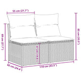 2 Piece Garden Sofa Set with Cushions Black Poly Rattan Acacia - Close-Up Angle