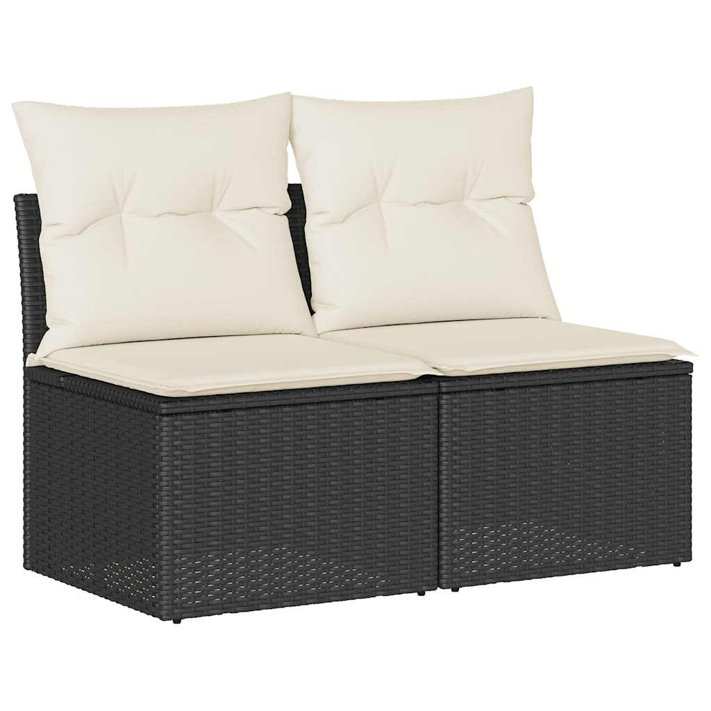 2 Piece Garden Sofa Set with Cushions Black Poly Rattan Acacia