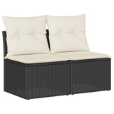 2 Piece Garden Sofa Set with Cushions Black Poly Rattan Acacia - Front View