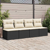 2 Piece Garden Sofa Set with Cushions Black Poly Rattan Acacia - Side View