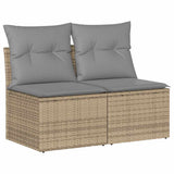 2 Piece Garden Sofa Set with Cushions Beige Poly Rattan Acacia - Front View
