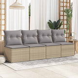 2 Piece Garden Sofa Set with Cushions Beige Poly Rattan Acacia - Side View