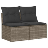 2 Piece Garden Sofa Set with Cushions Grey Poly Rattan Acacia - Front View