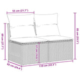 2 Piece Garden Sofa Set with Cushions Grey Poly Rattan Acacia - Close-Up Angle