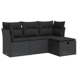 4 Piece Garden Sofa Set with Cushions Black Poly Rattan - Front View