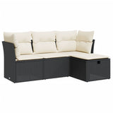 4 Piece Garden Sofa Set with Cushions Black Poly Rattan - Front View
