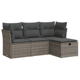 4 Piece Garden Sofa Set with Cushions Grey Poly Rattan - Front View