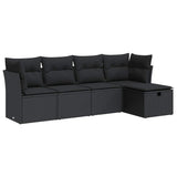 5 Piece Garden Sofa Set with Cushions Black Poly Rattan - Front View