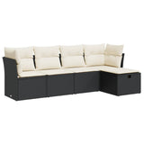 5 Piece Garden Sofa Set with Cushions Black Poly Rattan - Front View