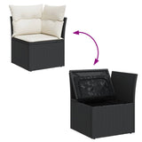 5 Piece Garden Sofa Set with Cushions Black Poly Rattan - Close-Up Angle
