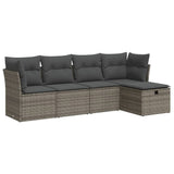 5 Piece Garden Sofa Set with Cushions Grey Poly Rattan - Front View