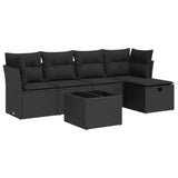 6 Piece Garden Sofa Set with Cushions Black Poly Rattan - Front View