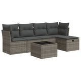 6 Piece Garden Sofa Set with Cushions Grey Poly Rattan - Front View