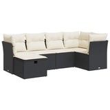 6 Piece Garden Sofa Set with Cushions Black Poly Rattan - Front View