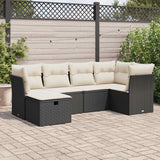 6 Piece Garden Sofa Set with Cushions Black Poly Rattan