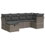 6 Piece Garden Sofa Set with Cushions Grey Poly Rattan - Front View
