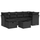 7 Piece Garden Sofa Set with Cushions Black Poly Rattan - Front View