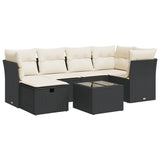 7 Piece Garden Sofa Set with Cushions Black Poly Rattan - Front View