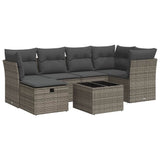 7 Piece Garden Sofa Set with Cushions Grey Poly Rattan - Front View