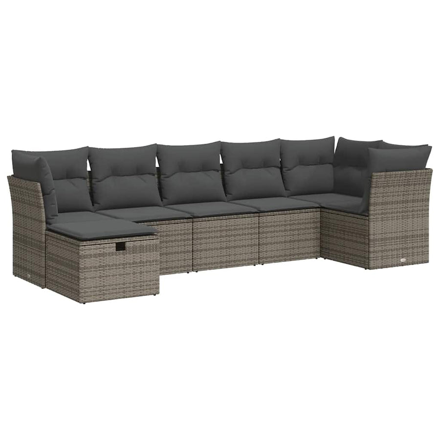 7 Piece Garden Sofa Set with Cushions Grey Poly Rattan