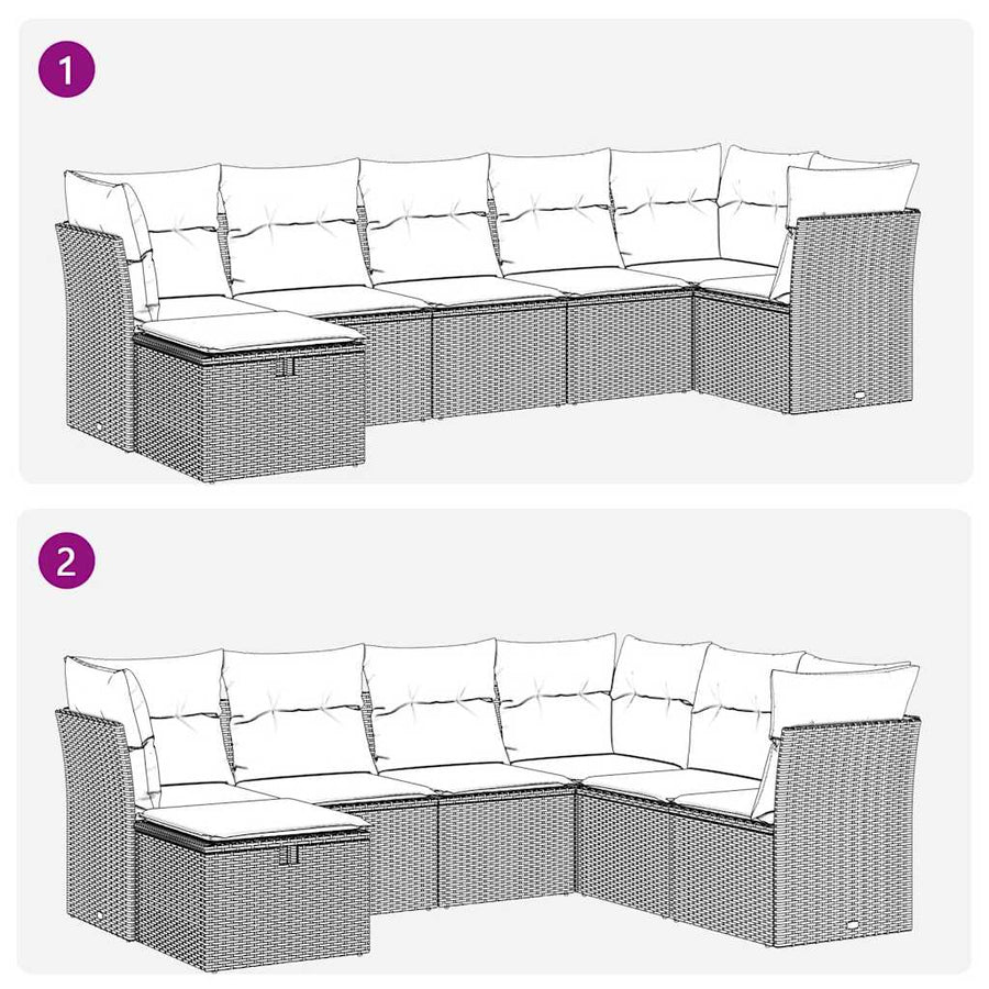 7 Piece Garden Sofa Set with Cushions Grey Poly Rattan