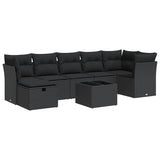 8 Piece Garden Sofa Set with Cushions Black Poly Rattan - Front View