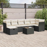8 Piece Garden Sofa Set with Cushions Black Poly Rattan