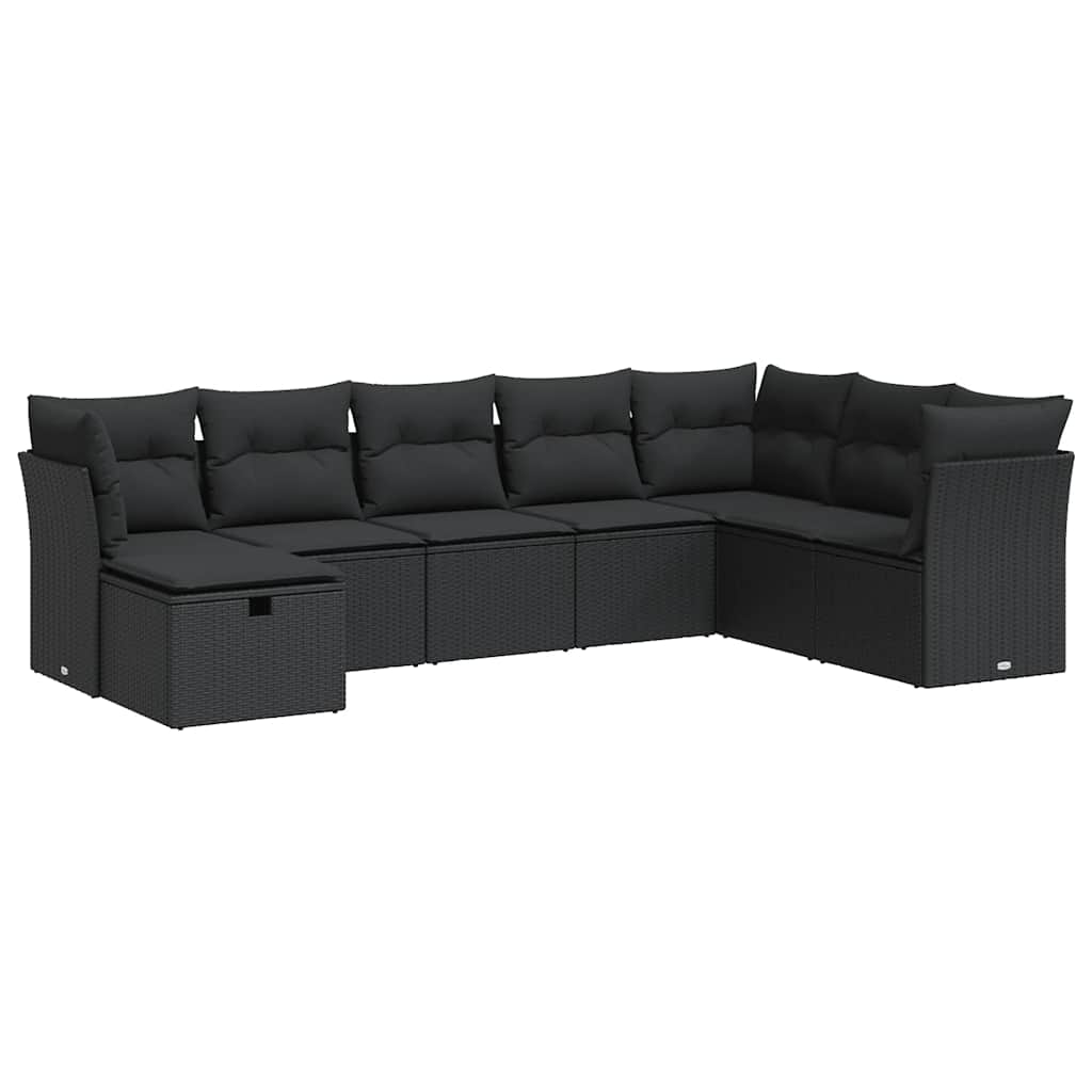 8 Piece Garden Sofa Set with Cushions Black Poly Rattan