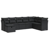 8 Piece Garden Sofa Set with Cushions Black Poly Rattan - Front View