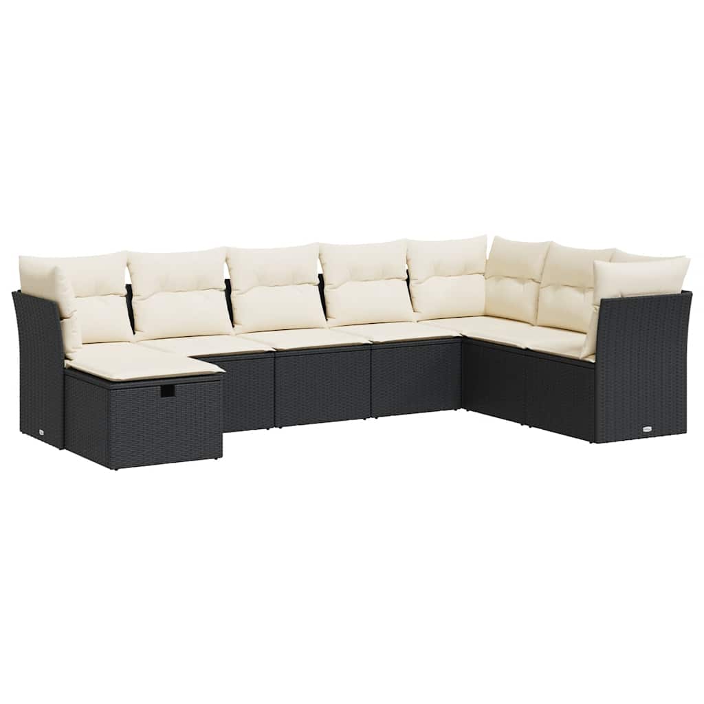8 Piece Garden Sofa Set with Cushions Black Poly Rattan