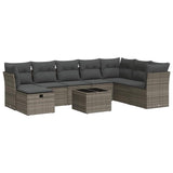 9 Piece Garden Sofa Set with Cushions Grey Poly Rattan - Front View