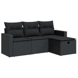 4 Piece Garden Sofa Set with Cushions Black Poly Rattan - Front View