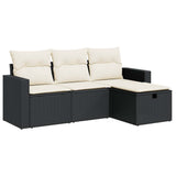4 Piece Garden Sofa Set with Cushions Black Poly Rattan - Front View