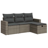 4 Piece Garden Sofa Set with Cushions Grey Poly Rattan - Front View