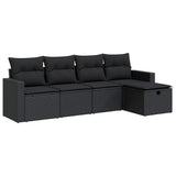 5 Piece Garden Sofa Set with Cushions Black Poly Rattan - Front View