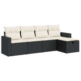 5 Piece Garden Sofa Set with Cushions Black Poly Rattan - Front View