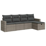 5 Piece Garden Sofa Set with Cushions Grey Poly Rattan - Front View