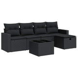 6 Piece Garden Sofa Set with Cushions Black Poly Rattan - Front View
