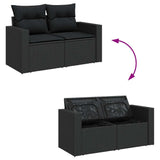 6 Piece Garden Sofa Set with Cushions Black Poly Rattan - Low Angle