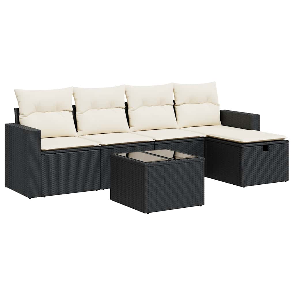 6 Piece Garden Sofa Set with Cushions Black Poly Rattan